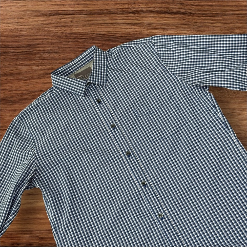 Vince Casual Button Up Shirt Blue Plaid Men’s Size Large Cotton